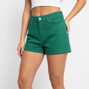 Blue Spice Emerald Green High-Rise Jean Shorts